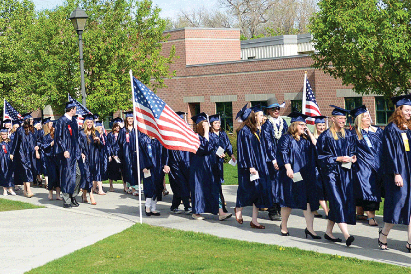 Snow College Graduates walking on Campus
