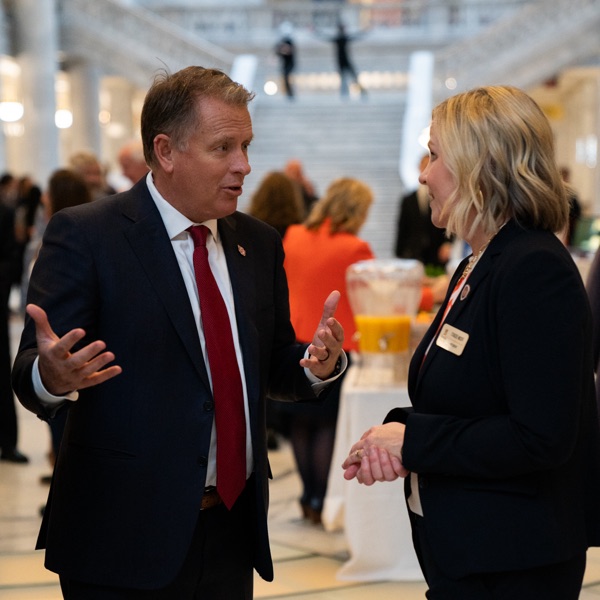 Snow College President Stacee McIff visits with Utah legislators